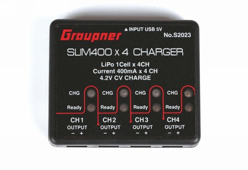 USB nabíječka SLIM 400x4 1S LiPo 4,2V 400mA Graupner/SJ